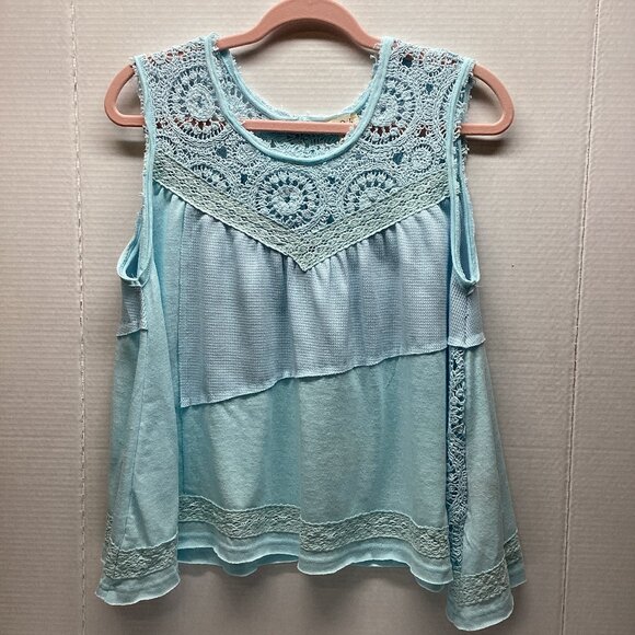 #220-POL SLEEVELESS TOP CROCHET ACCENTS SUPER CUTE! NIP NEW ARRIVAL! - Picture 2 of 12